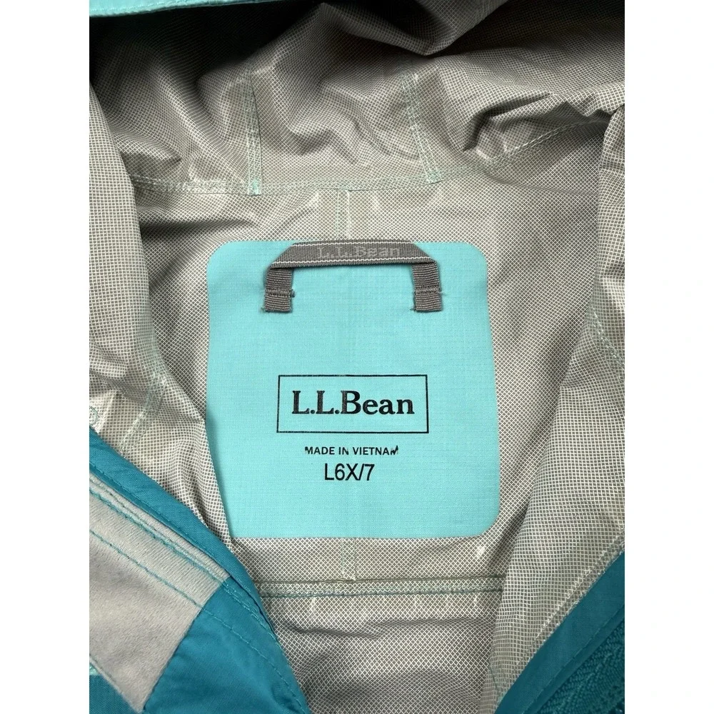 LL Bean Kids Blue Turquoise TEK Reflective Rain Jacket Size L 6X/7 Windbreaker